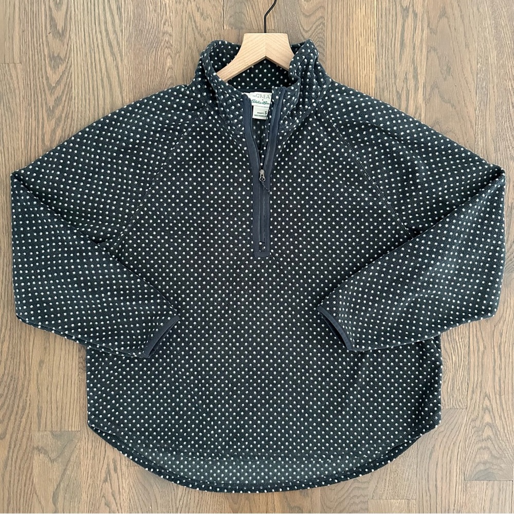 The Great x Eddie Bauer Polka Dot Fleece Quarter Zip Blue Grey Slate Small